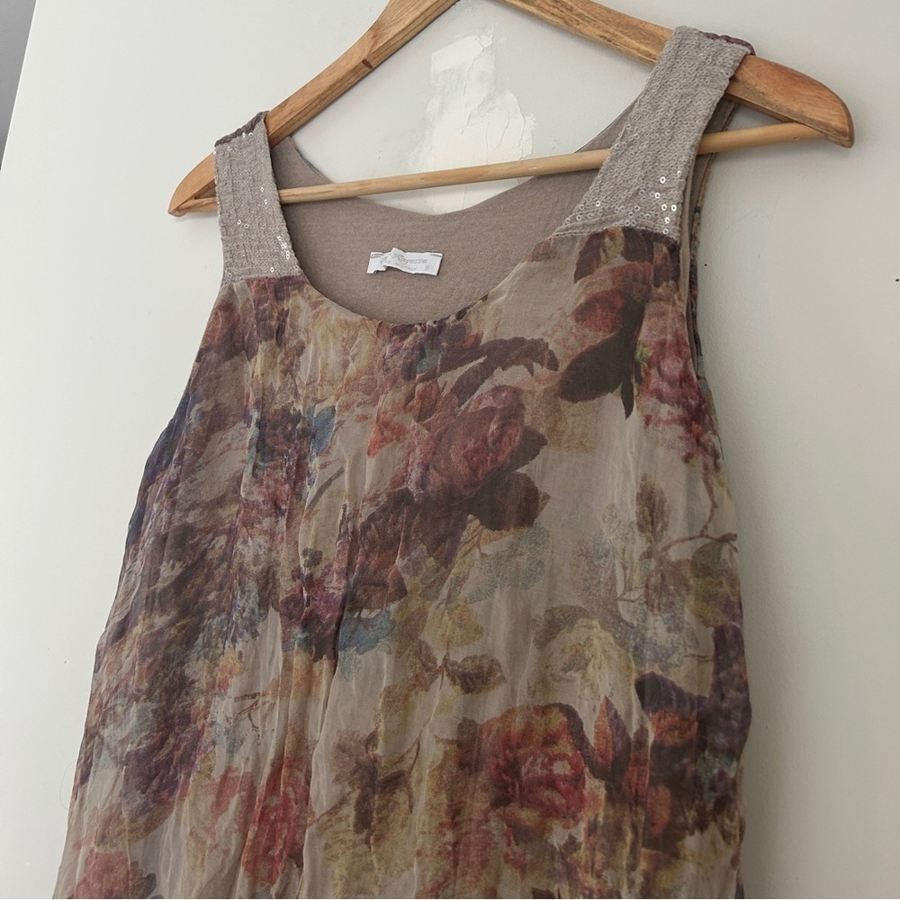 Silk Dolce Ragazza Italy Womens Size S sheer Floral Silk/Lined Tank W/Sequins - Picture 9 of 9